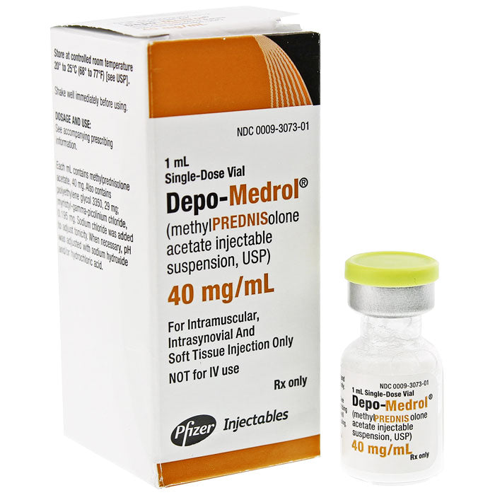 Depo-Medrol 40 mg Methylprednisolone Acetate Pfizer Injectables for inflammation, arthritis, and allergy relief by Pfizer.