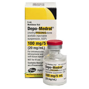 Depo-Medrol Injection Methylprednisolone 100 mg/5 mL vial for anti-inflammatory relief, arthritis treatment, and allergy management.