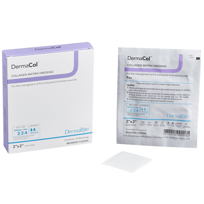 DermaCol Collagen Matrix Dressings 2x2 support wound healing, reduce scarring, and promote recovery for burns and ulcers.