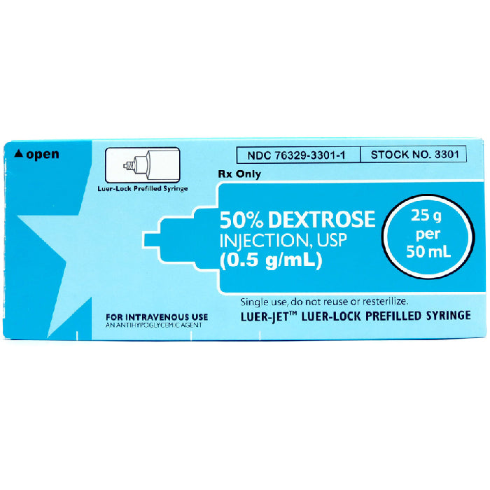 International Medication Systems 50% Dextrose for Injection Prefilled Syringes Luer-Jet Luer-Lock 50 mL x 10/Box (RX) | Buy at Mountainside Medical Equipment 1-888-687-4334