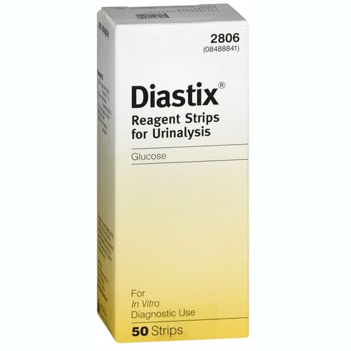 Box of Diastix reagent strips for urinalysis.