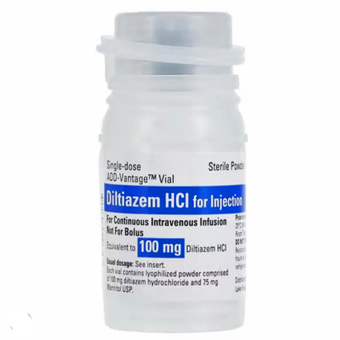 Diltiazem Hydrochloride 100 mg Injection vials for managing hypertension and arrhythmias, supporting heart health and vascular function.