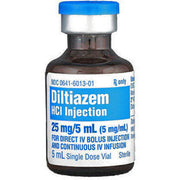 Diltiazem Hydrochloride Injection vial used for heart rate control, arrhythmia management, and hypertension treatment in healthcare settings.
