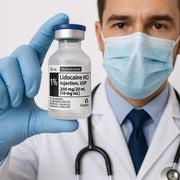 Doctor holding a vial of Lidocaine Injection 1% by Hospira