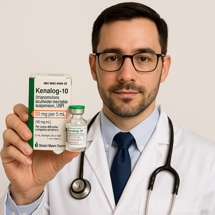 Doctor holding a vial of Kenalog 10 Injection (Triamcinolone Acetonide) 10 mg