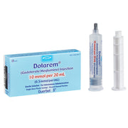 Box of Dotarem Gadoterate Meglumine Injection 10 mmol/20 mL, sterile prefilled syringe for MRI contrast, blue packaging with syringe beside