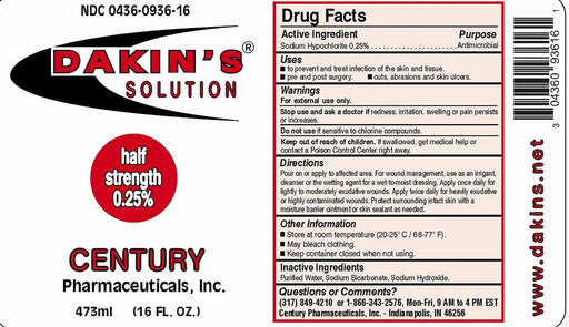 Drug Facts Panel for Dakins Solution 0.25% Antimicrobial Wound Cleanser 