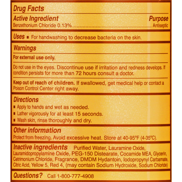 Drug facts Panel for Antibacterial Soap Liquid Pump Bottle with Clean Scent 18 oz