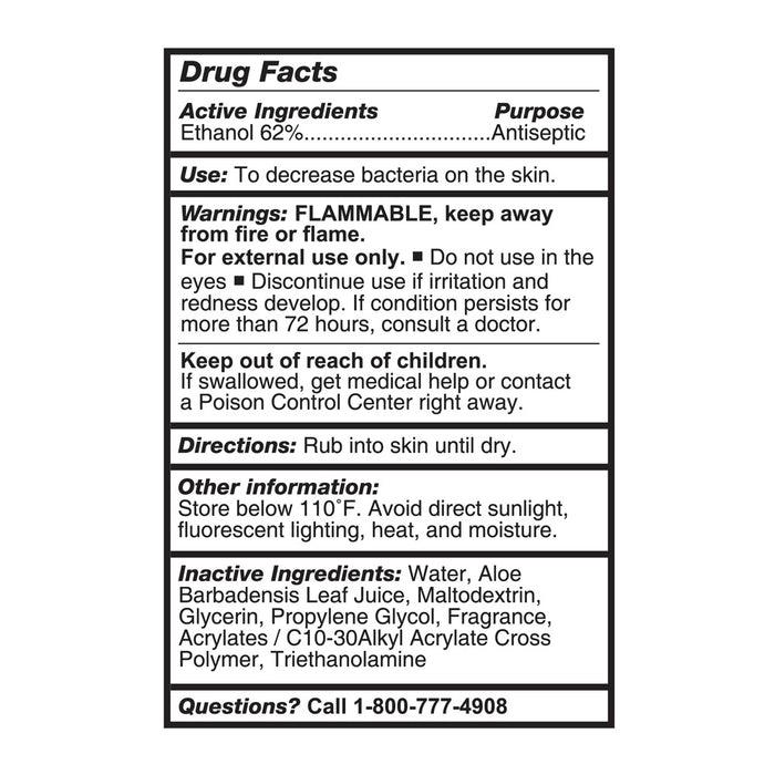 Drugs Facts Panel for Hand Sanitizer Gel with Aloe, Pump Bottle 8 oz McKesson