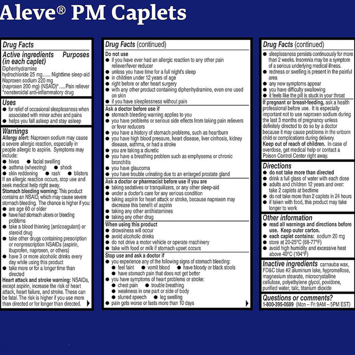 Drug Facts Panel for Aleve PM Nighttime Sleep-Aid