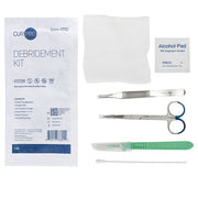Debridement Kit with Scalpel, Iris Scissors, Adson Forceps, Prep pad & Cotton Swab, Sterile