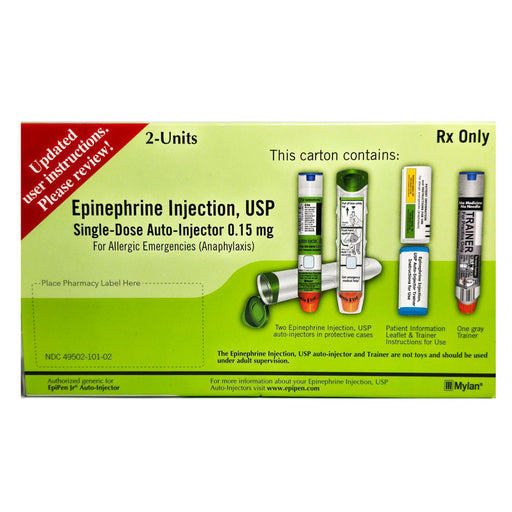 Epinephrine Jr Pediatric Pen 0.15 mg for emergency allergy relief in children, effective in treating anaphylaxis symptoms.