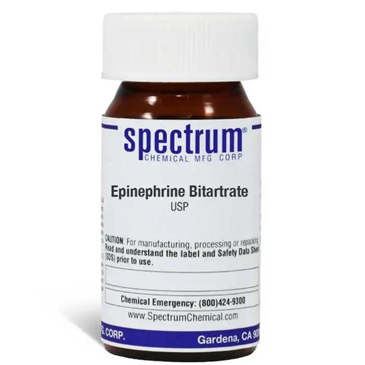 Epinephrine Bitartrate USP Powder for Compounding (API), high-quality pharmaceutical ingredient for precise drug formulations and emergency treatments.