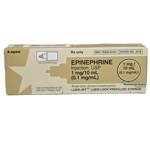 Epinephrine Prefilled Syringe 0.1 mg/mL box for emergency anaphylaxis and severe allergic reaction treatment.