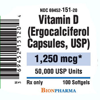Ergocalciferol Vitamin D2 50,000 Unit Capsules