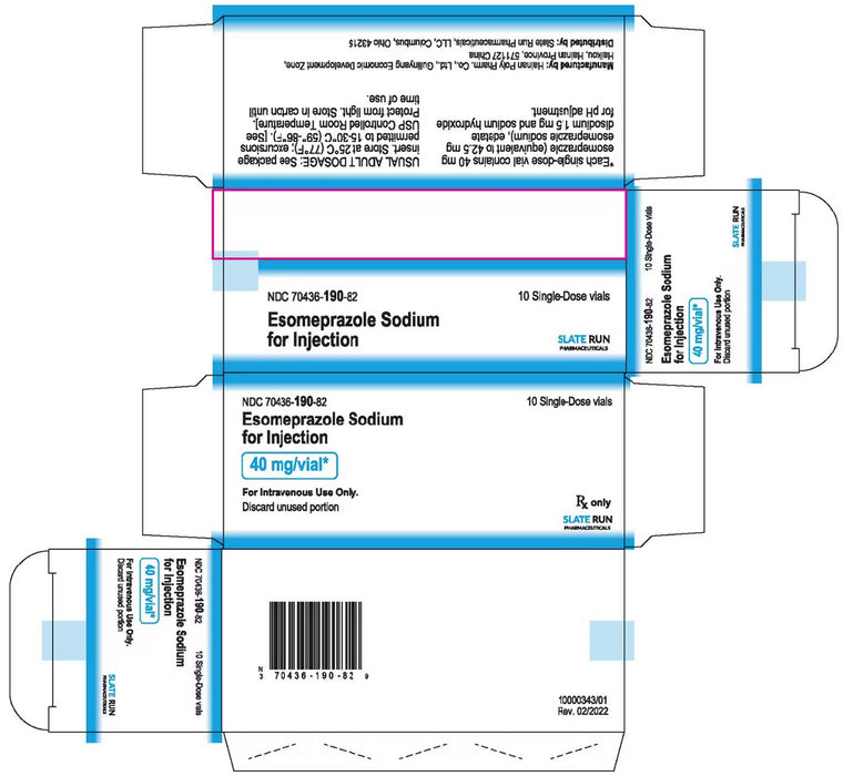 Outside box of Esomeprazole Sodium for Injection 40 mg