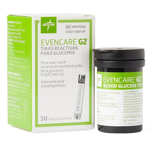 EvenCare G2 Blood Glucose Test Strips 50 Count by Medline MPH1550