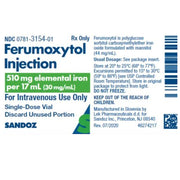 Ferumoxytol Injection Iron Replacement Medication 510 mg Single-Dose Vial 17 mL