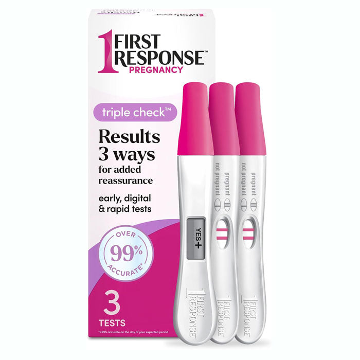 First Response Pregnancy Triple Check test kit.