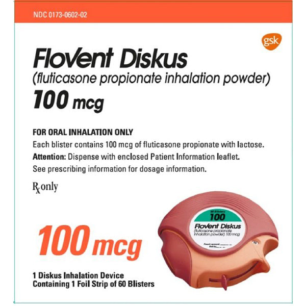 Buy GlaxoSmithKline Flovent Diskus Junior (fluticasone inhalation powder) 100mcg  online at Mountainside Medical Equipment