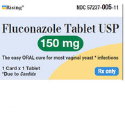 Fluconazole Tablets 150 mg front label showing antifungal benefits for yeast infection treatment, supporting immune and overall health.