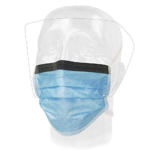 Aspen Surgical Products FluidGard 160 Anti-fog Surgical Mask with Eye Shield Pleated Tie Closure 25/Box | Mountainside Medical Equipment 1-888-687-4334 to Buy