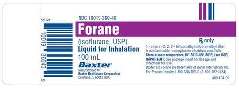 Package label for Forane Isoflurane Anesthesia Liquid for Inhalation 100 mL