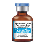 Furosemide Injection 40 mg Vial by Meitheal Pharmaceuticals for edema management, fluid balance, and cardiovascular health.