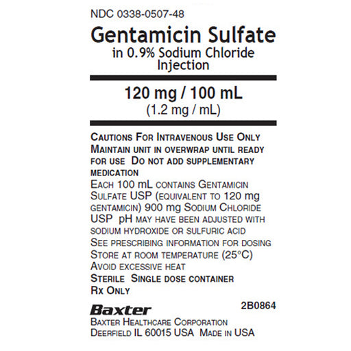 Gentamicin Sulfate in 0.9% Sodium Chloride IV Solution Bags Injection 120 mg in 100 mL VIAFLEX Plus Bags, 24/Case