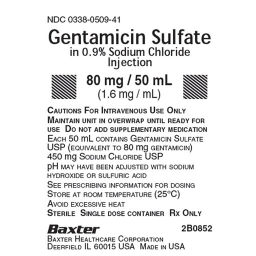 Gentamicin Sulfate in 0.9% Sodium Chloride IV Solution Bags Injection 80 mg in 50 mL VIAFLEX Plus Bags