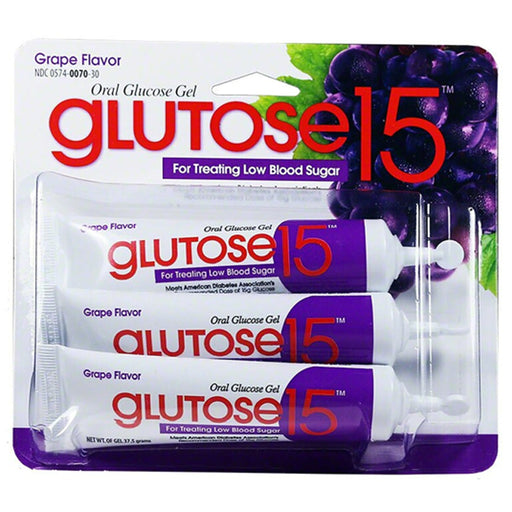 Treat Low Blood Sugar | Glucose 15 Gel For Low Blood Sugar, 3 Per pack, Grape Flavor