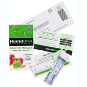 Healthy Weight Testing Kit with testing swab, information card and mailing envelope.