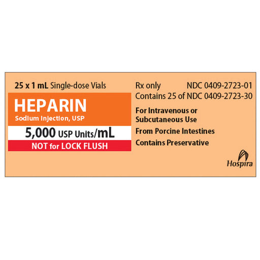 Heparin Sodium Injection 5000 Units Per 1 mL, Pack of 25 Vials