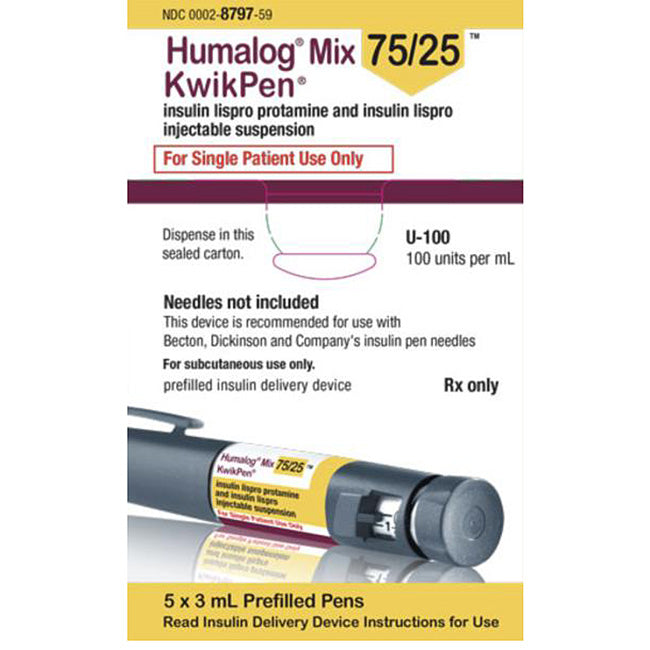 Insulin Pens | Humalog Mix 75/25 Insulin Lispro Protamine Injection Prefilled Pens 3 mL x 5/Box KwikPen **Requires Refrigeration