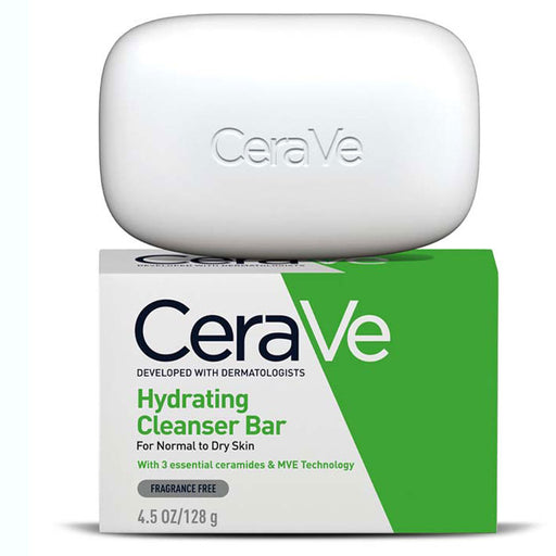 CeraVe Hydrating Cleansing Bar, enriched with ceramides and hyaluronic acid to cleanse, moisturize, and protect skin.