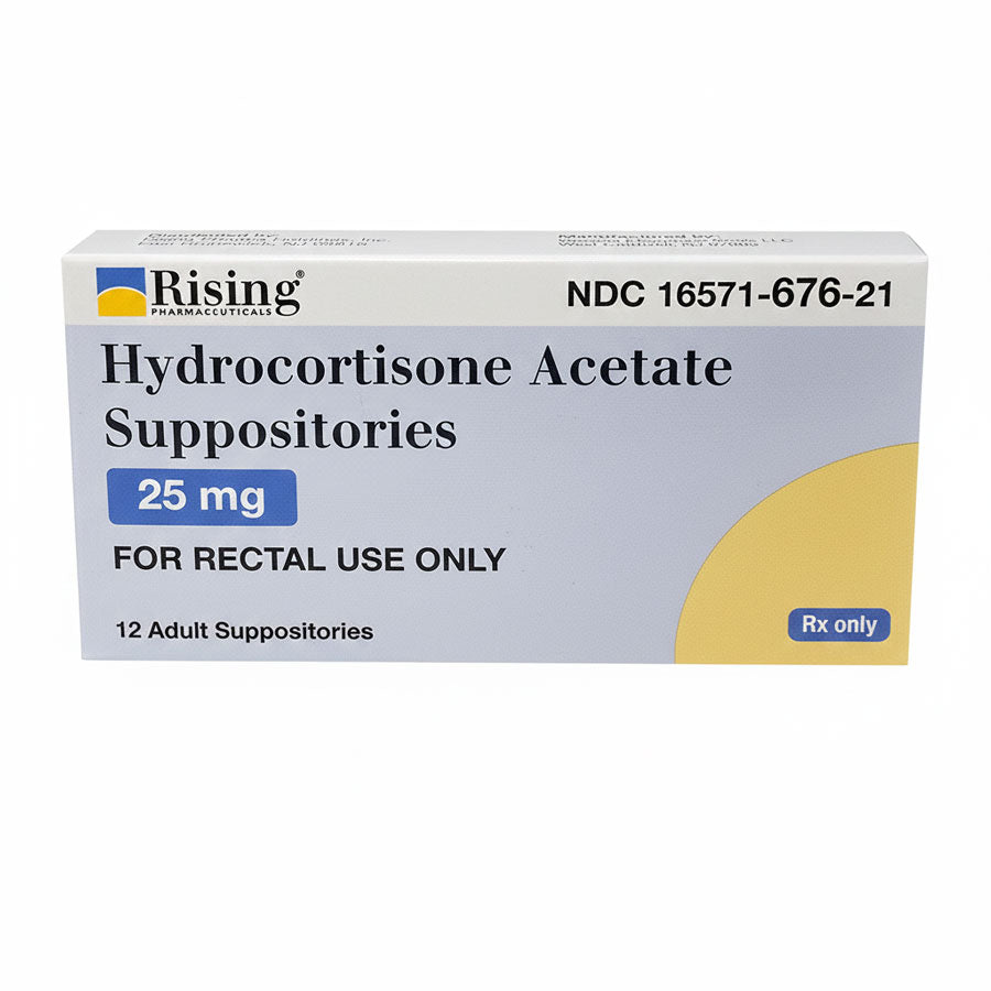 Hydrocortisone Acetate Suppositories 25 mg Rectal Use by Rising Pharmaceuticals. NDC: 16571-0676-21