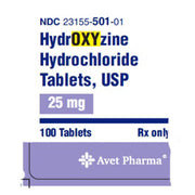 Hydroxyzine 25 mg HCL Tablet bottle label