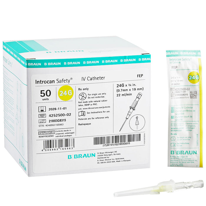 IV Catheter Needle 24 g x 0.75 Inch Introcan Safety Straight by B Braun