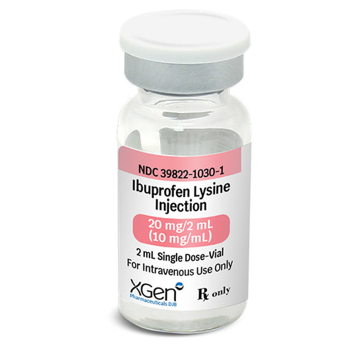Ibuprofen Lysine Injection vial with XGen Pharmaceuticals label.