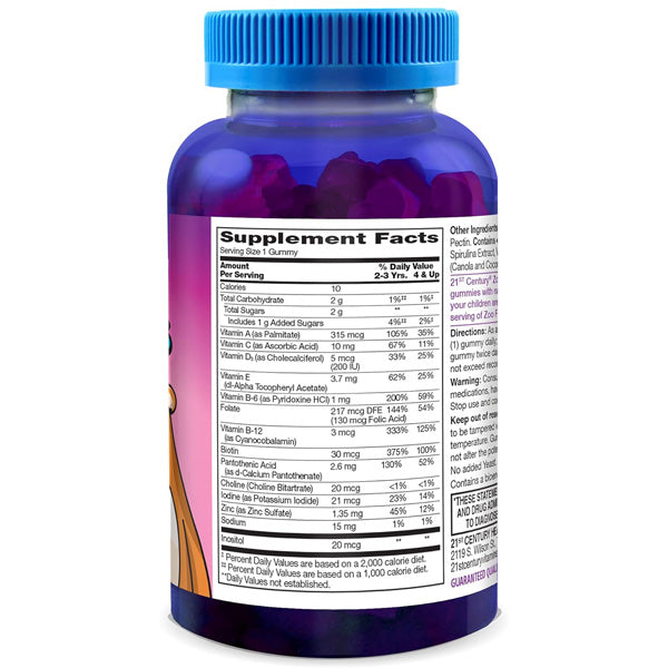 Ingredients Supplement Facts Label for Zoo Friends Childrens Multivitamin Supplement Gummies