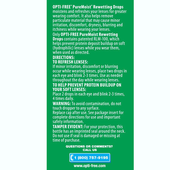 Ingredients for Opti-Free Puremoist Rewetting Drops
