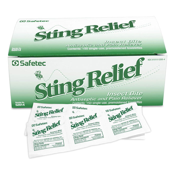 Sting Relief Insect Bite Relief Wipes 150/box for fast itch and pain relief from bites and stings.