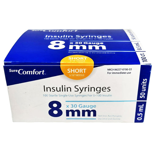 Insulin Syringes 30 g x 5/16" 0.5 mL, Sterile by Sure Comfort