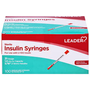 Insulin Syringes 31 gauge x 5/8, 0.5 mL by Leader 100/Box Default Title