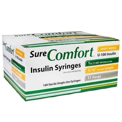 Insulin Syringes SureComfort 30 g x 1/2", 0.5 mL (0.5 cc) Sterile, 100/Box