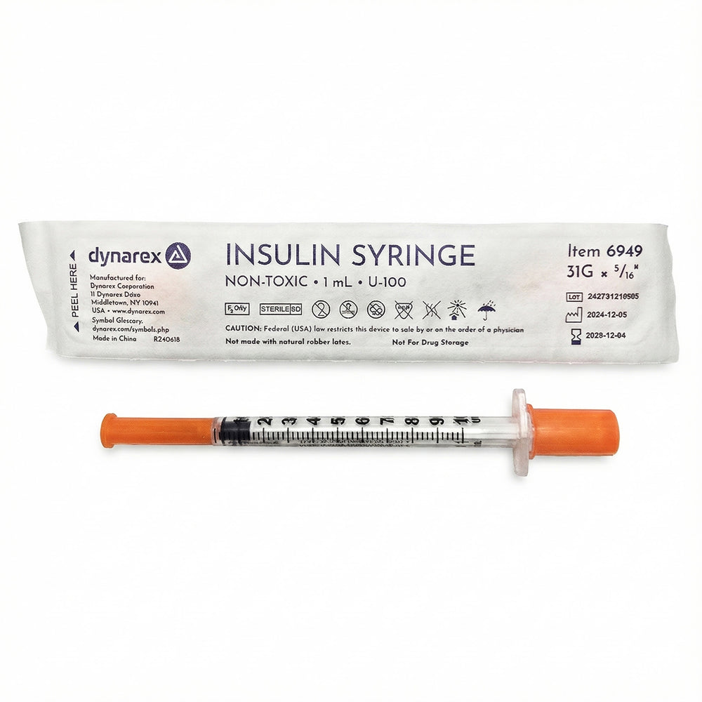 Insulin Syringes 31 Gauge x 5-16  1 cc Individually Wrapped by Dynarex