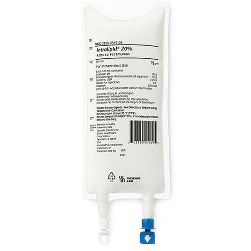 Intralipid 20% Lipid Injectable Emulsion IV Bags 1000 mL provides essential fatty acids and energy for parenteral nutrition support.