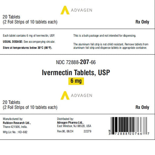 Ivermectin Tablets 6 mg, 2 Foil Strips of 10 by Advagen Pharma