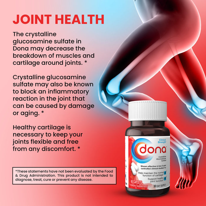 Joint Health benefits for Features for DONA Crystalline Glucosamine Sulfate Tablets