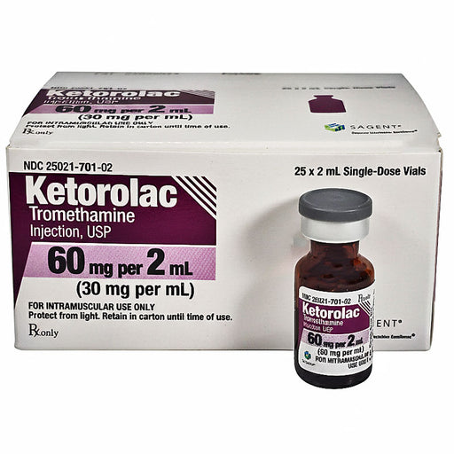 Ketorolac Tromethamine Injection 60 mg Per 2 mL Vials (Rx) 1 Vial 25-Pack Tray